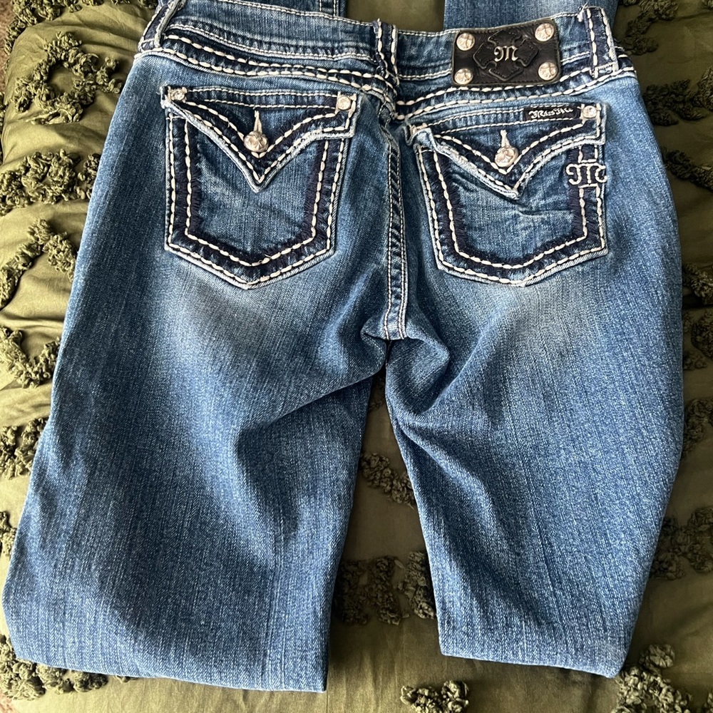 Miss Me Dark Blue Denim Jeans with Silver Accents